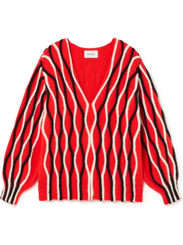 Uga Striped Sweater In RedSpring Knit Tops