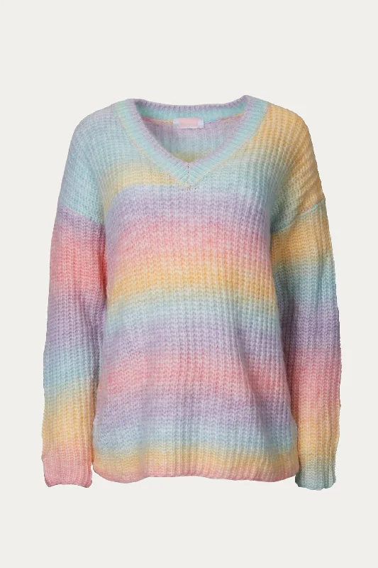 V-Neck Rainbow Sweater In BlushCasual Knit Tops