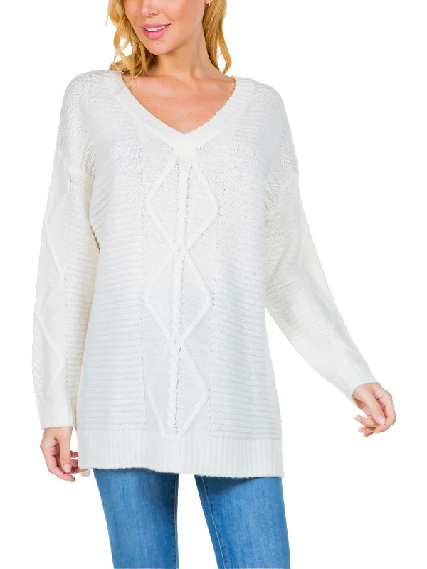 Womens Cable Knit Long Sleeve Pullover SweaterEmbroidered Knit Tops