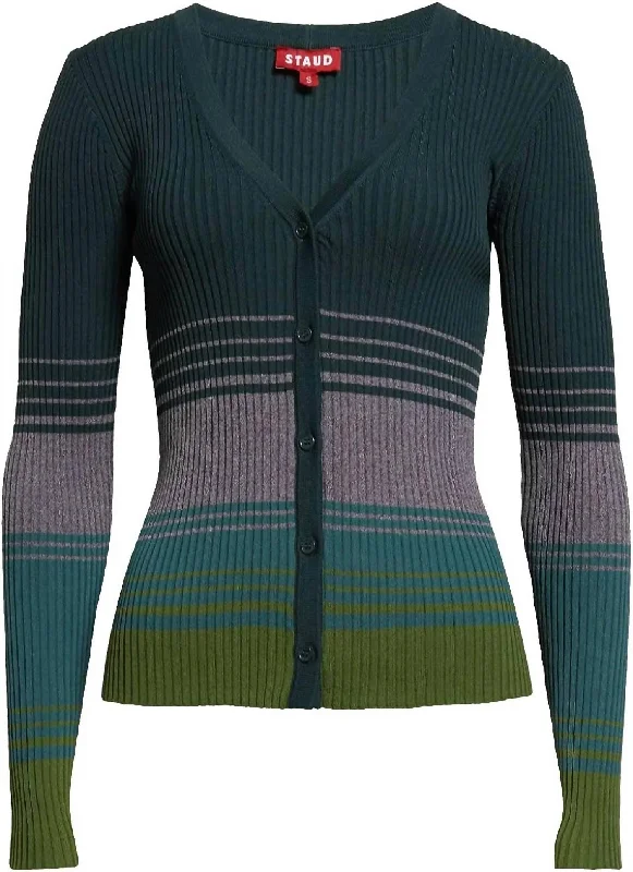 Women's Cargo Color Block Ribbed Sweater In Pine ForestMetallic Knit Tops