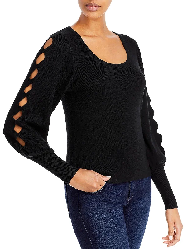 Womens Cut-Out Ribbed Knit Pullover SweaterLogo Knit Tops