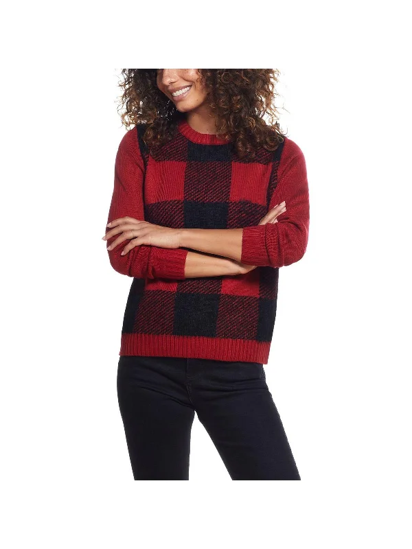 Womens Knit Checkered Crewneck SweaterPolyester Knit Tops