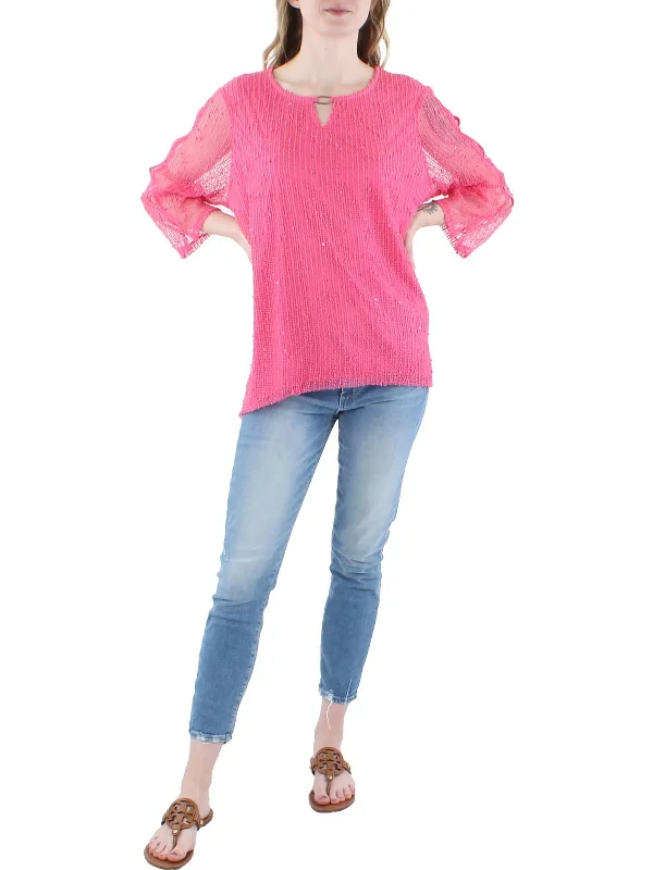 Womens Knit Mock-Neck Pullover SweaterPolyester Knit Tops