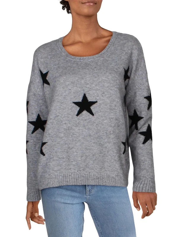 Womens Printed Pull Over Crewneck SweaterFringed Knit Tops