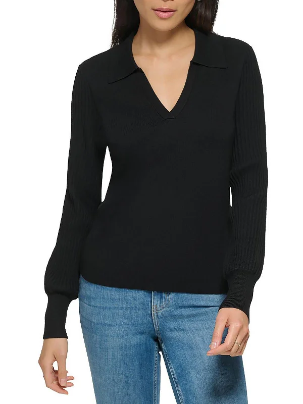 Womens Split Neck Henley Pullover SweaterLinen Knit Tops