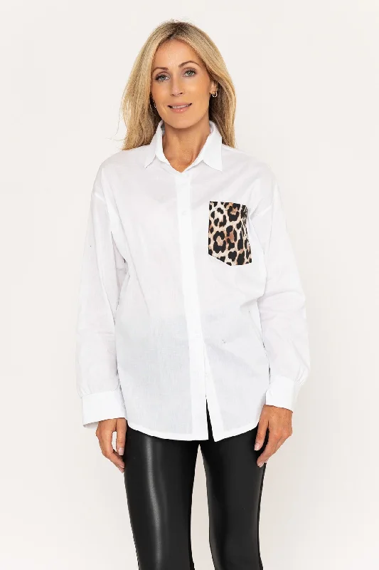 Animal Print Pocket White ShirtMesh Shirts