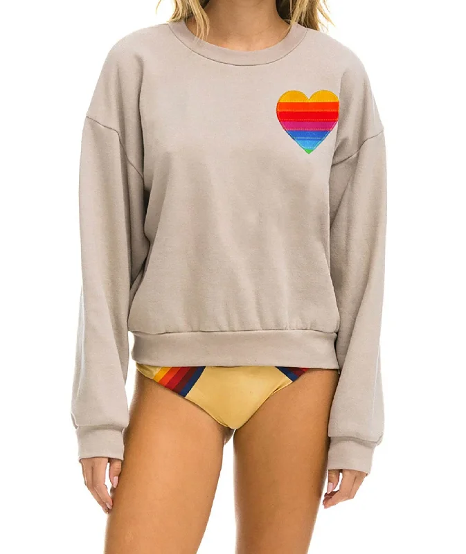 Aviator Nation Women Rainbow Heart Stitch Crew Sweatshirt SandGraphic Hoodies