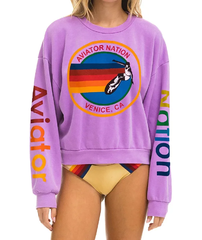 Aviator Nation Women Relaxed Crew Sweatshirt Neon PurplePrinted Sweatshirts