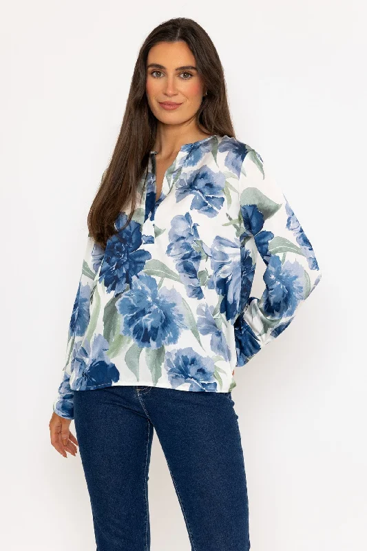 Blue Print Sateen Placket Long Sleeve ShirtHiking Shirts