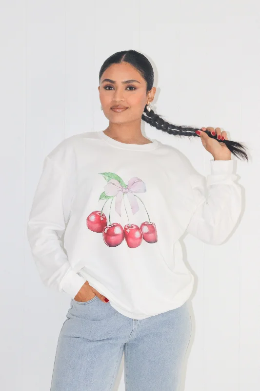 Bows & Cherries Sweatshirt WhitePerformance Hoodies