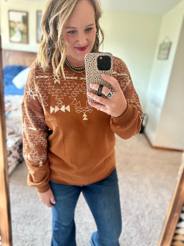 Brown Aztec Embroidered SweatshirtEmbellished Sweatshirts