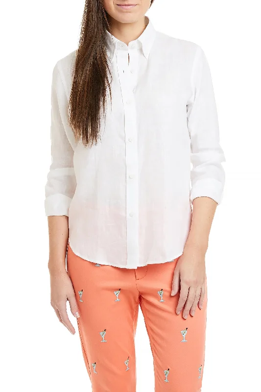 Ladies Button Down Shirt White LinenFloral Shirts