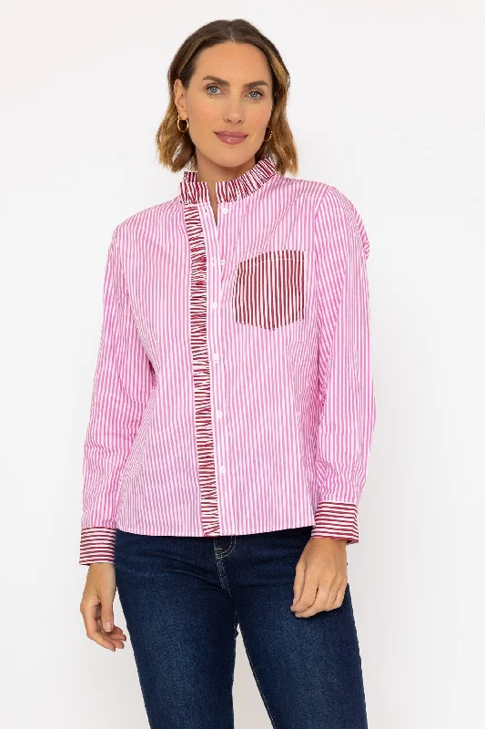 Cotton Ruffle Placket Shirt in PinkButton-Down Shirts