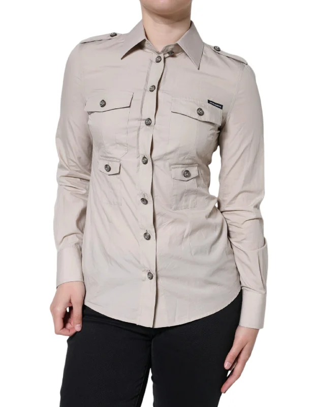 Dolce & Gabbana Beige Cotton Collared Button Down ShirtAsymmetrical Shirts