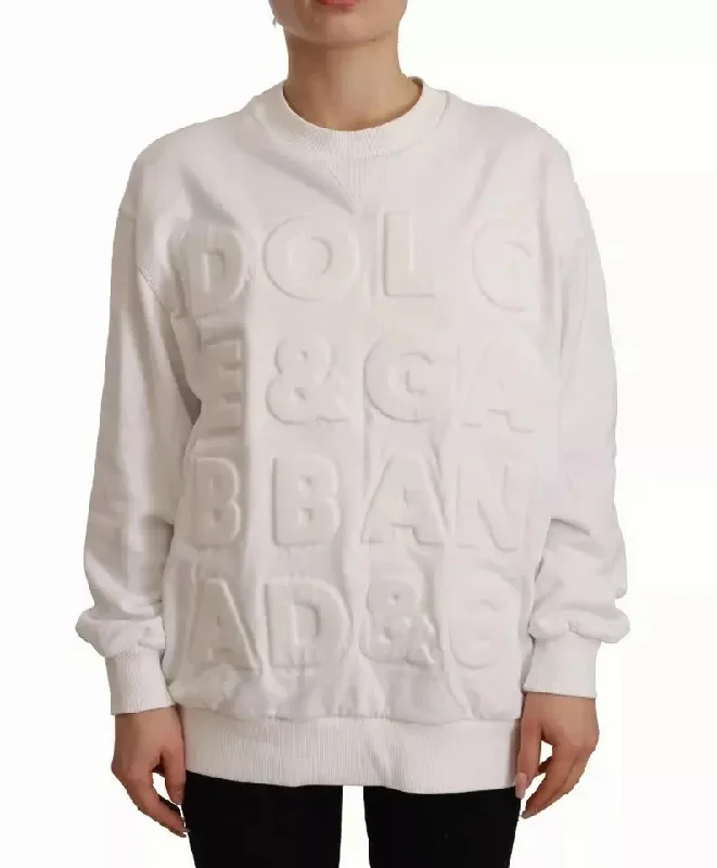 Dolce & Gabbana White Logo Embossed Cotton SweatshirtPlush Hoodies