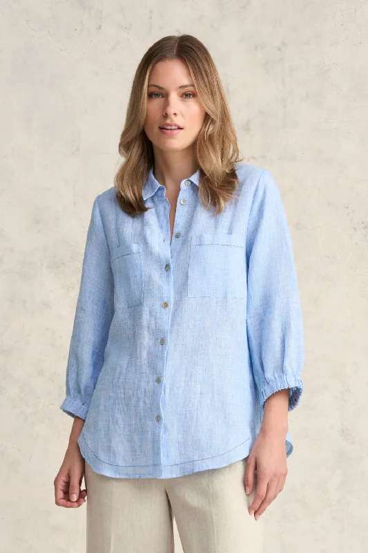 Essential Linen Shirt - Chambray Cross DyePeplum Shirts