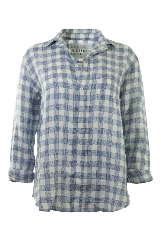 Frank & Eileen Eileen Relaxed Button Up Shirt in White, Blue Textured CheckHip-Hop Shirts