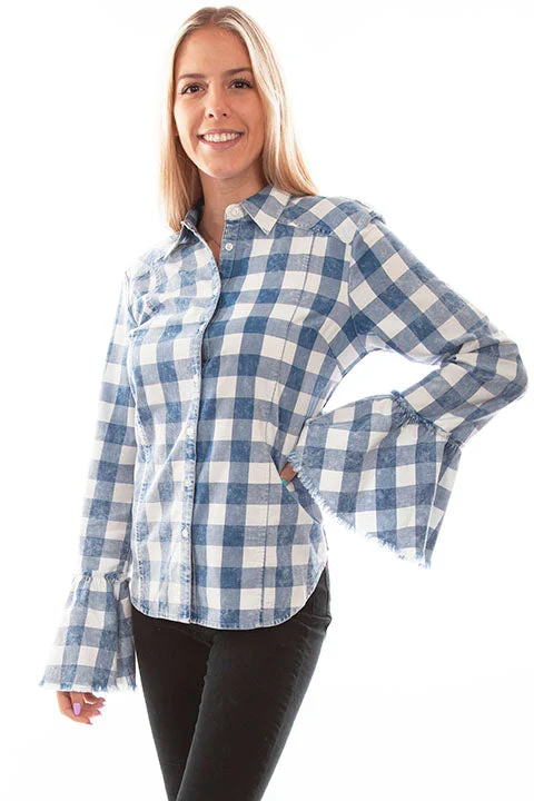 Honey Creek Women's Bell Sleeve Checked ShirtButton-Down Shirts