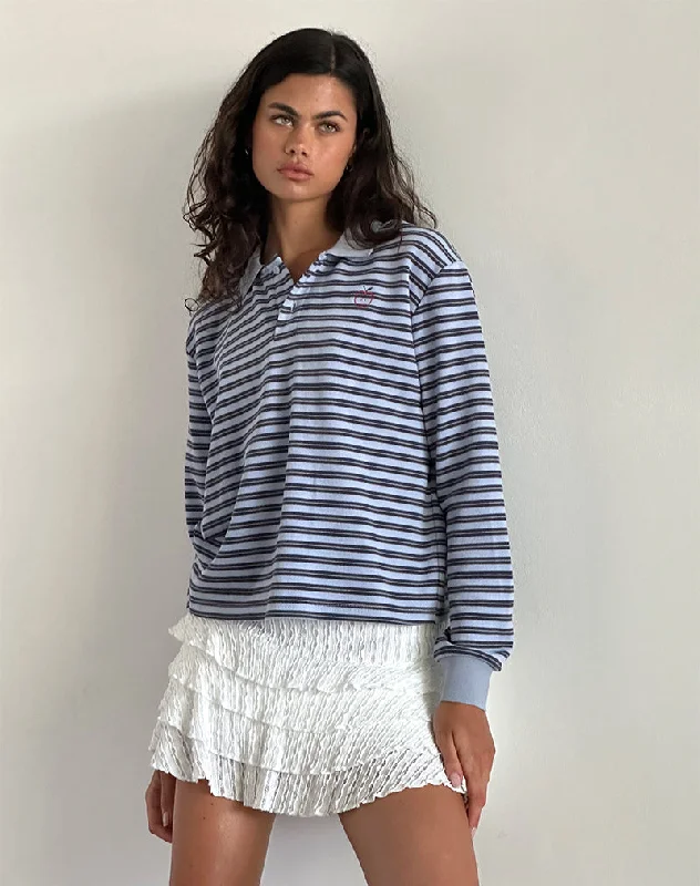 Kamilla Baggy Long Sleeve Shirt in Blue and Grey StripeBand Merch Shirts