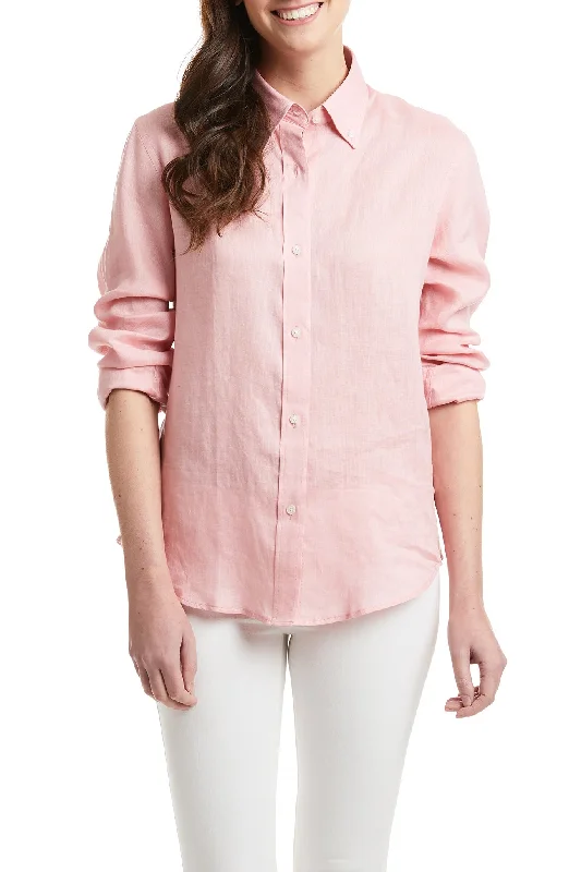 Ladies Button Down Shirt Pink LinenGraphic Shirts