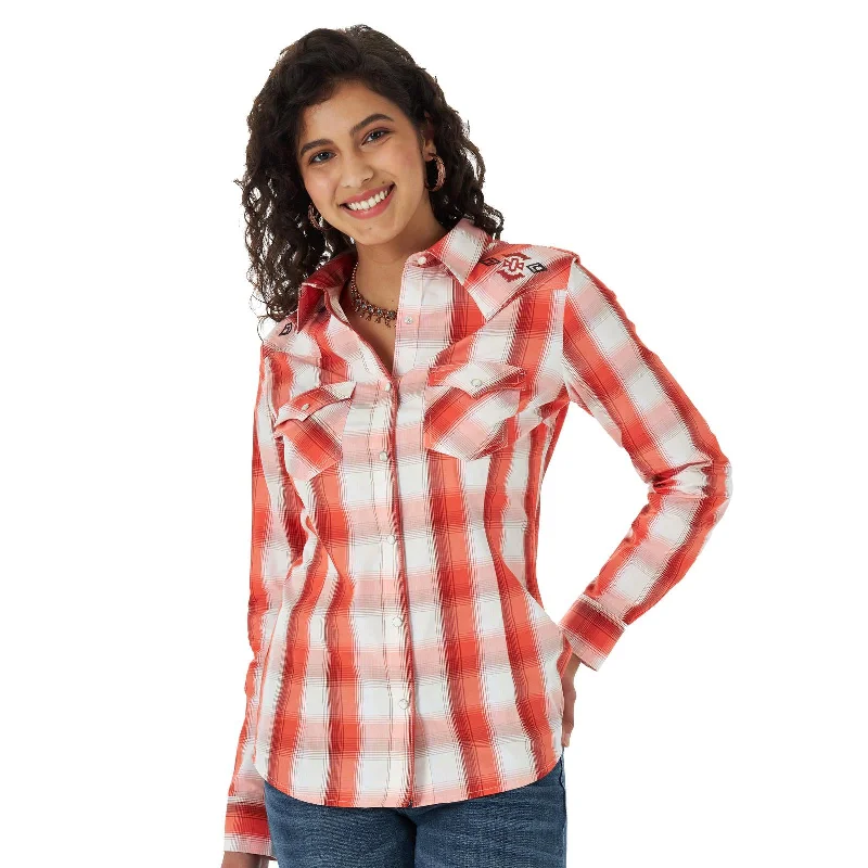 LADIES ORANGE PLAID LONG SLEEVE SHIRTZippered Shirts