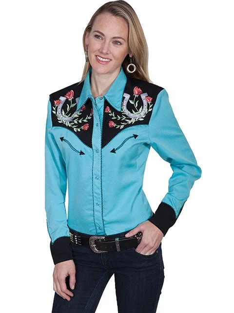 LADIES HORSESHOE EMBROIDERED SHIRTLace-Up Shirts