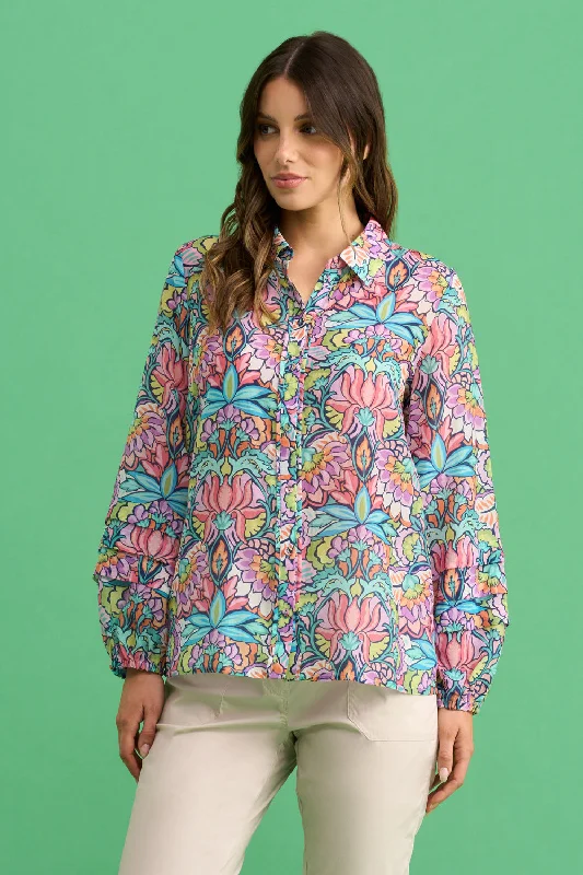 Printed Cotton Silk Shirt - Lotus PrintAsymmetrical Shirts