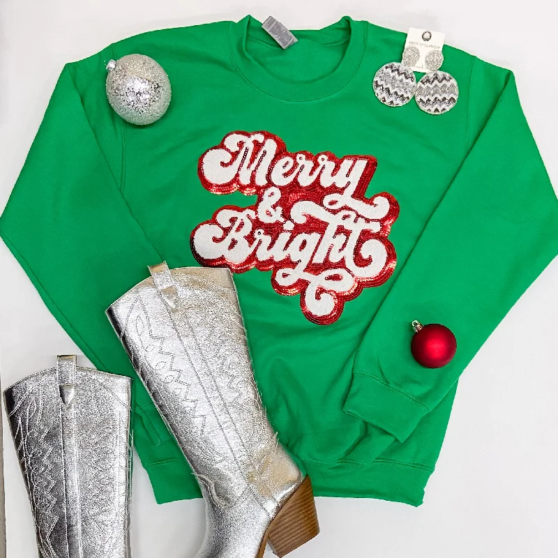 Merry & Bright Red Sequin Chenille Patch Graphic Sweatshirt in GreenStudded Sweatshirts