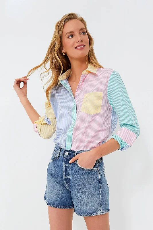 Bright Multi Stripe Boyfriend ShirtUV-Protection Shirts