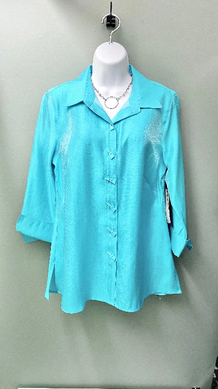 * Multiples Aqua Shimmering Button ShirtGym Shirts