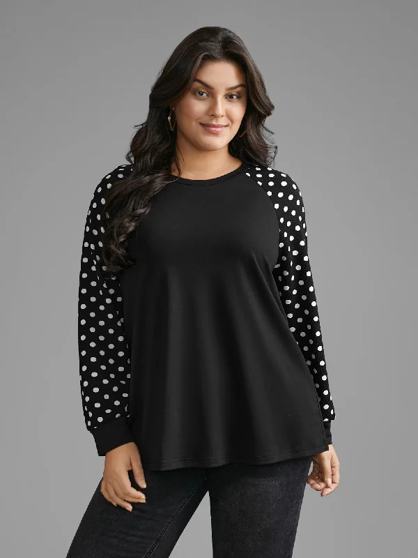 Polka Dot Patchwork Raglan Sleeve SweatshirtStriped Sweatshirts