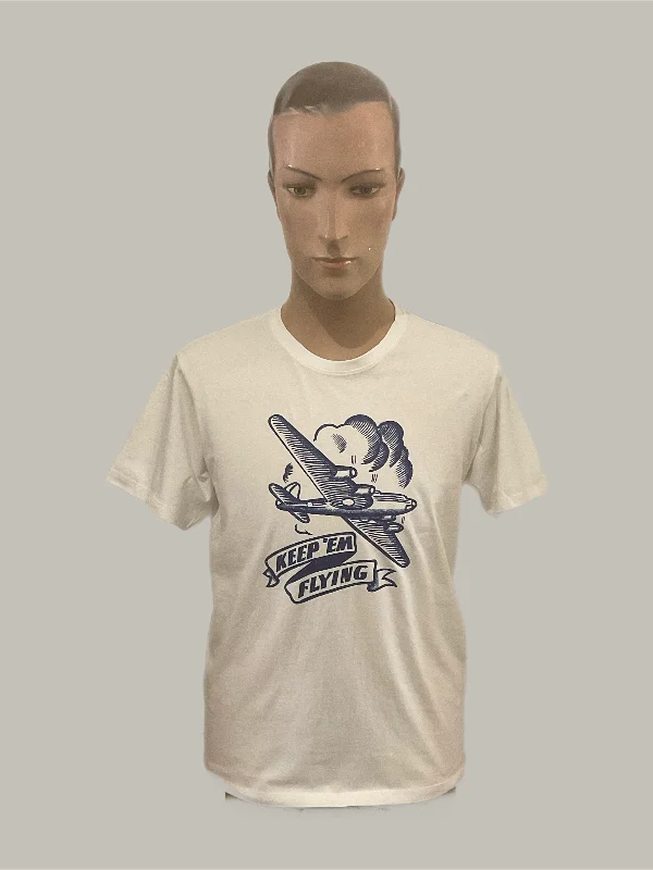 Retro  T shirt Keep’em Flying  White  MensSatin Shirts