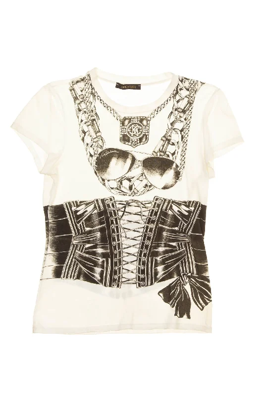 Roberto Cavalli - As Seen on the 2006 Runway Collection - Black and White Graphic Tee Shirt - IT 40Glitter Shirts