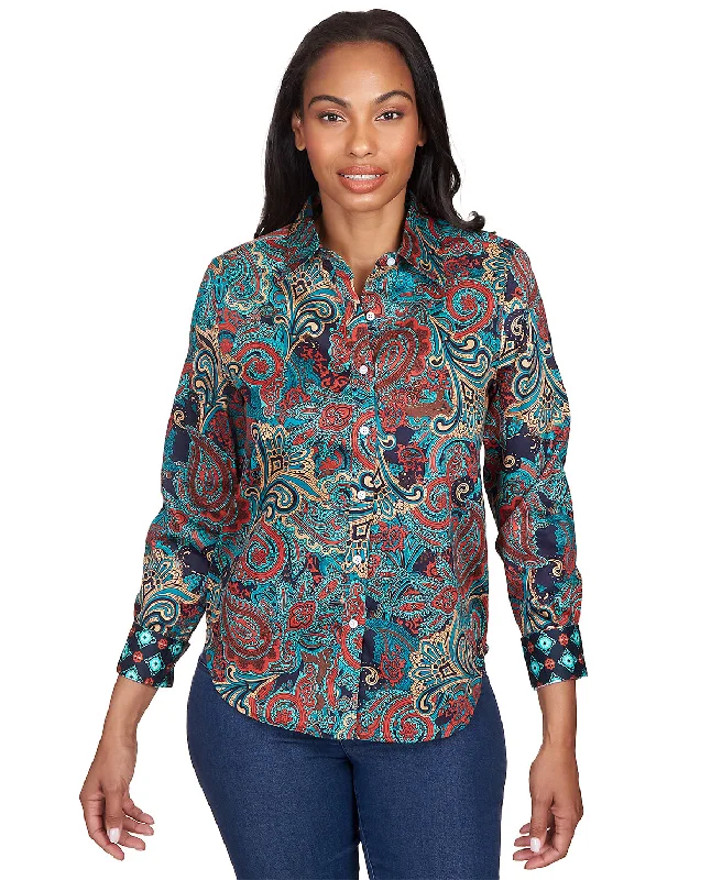 Ruby Road Wrinkle Resistant Paisley Woven ShirtRibbed Cuff Shirts