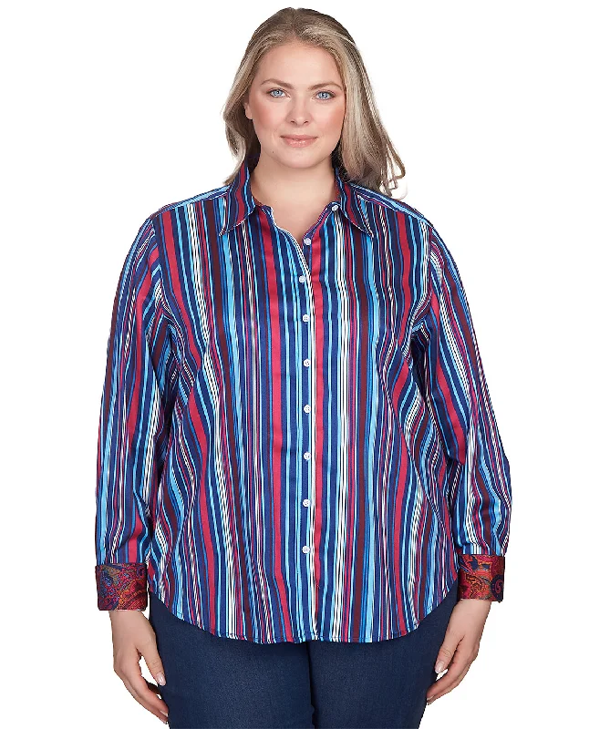 Ruby Road Wrinkle Resistant Stripe Woven ShirtFringed Shirts