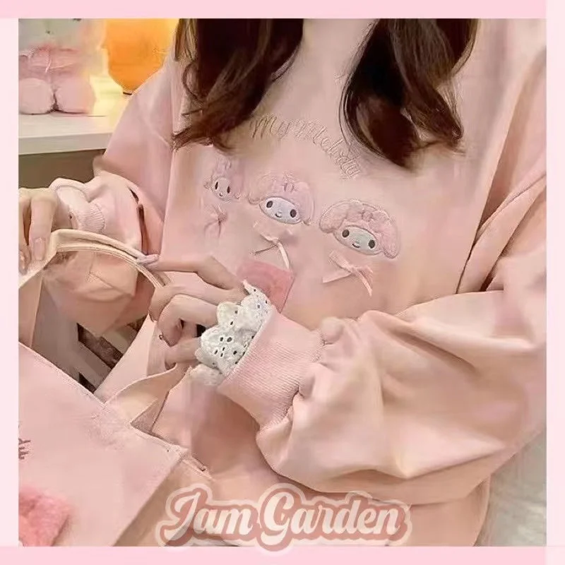 Sanrio Lace Fake Two-piece Long-Sleeved Sweatshirt TopPullover Hoodies