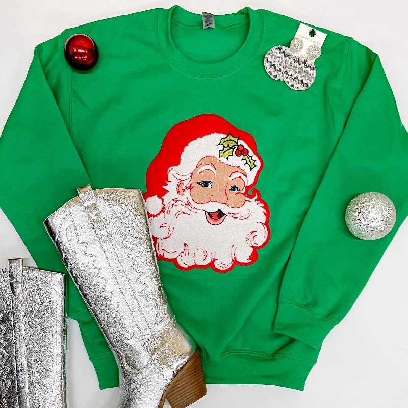 Santa Chenille Patch Graphic Sweatshirt in GreenFringed Hoodies