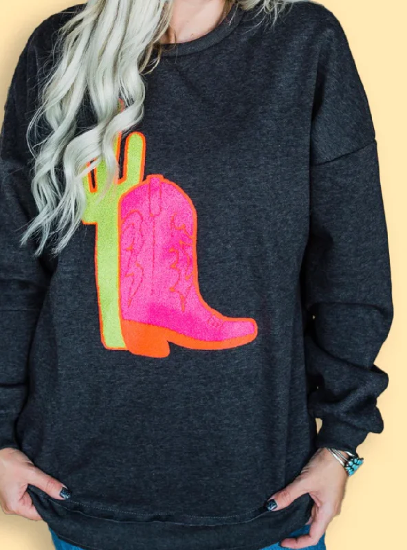 Neon Boot Scoot - Two Fly Cactus and Boot SweatshirtRainproof Hoodies