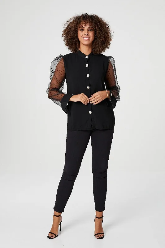 Sheer Puff Sleeve ShirtMetallic Shirts