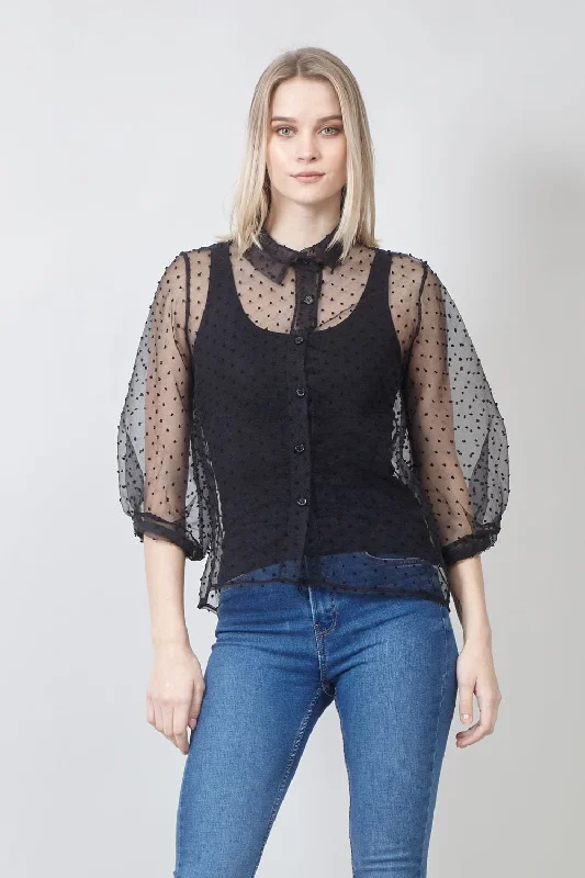 Polka Dot Button Front Sheer ShirtHiking Shirts