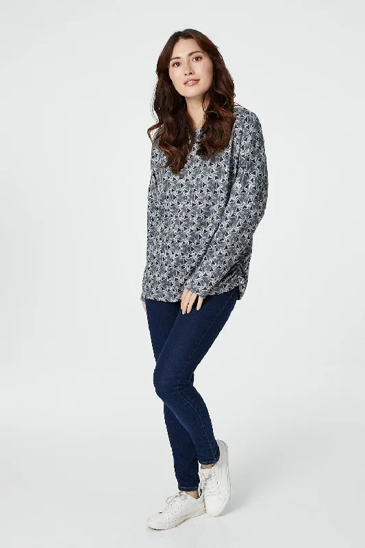 Geo Print Slouchy SweatshirtStretch-Knit Sweatshirts