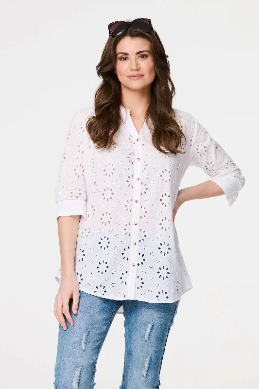 Broderie Anglaise 3/4 Sleeve ShirtLuxury Shirts