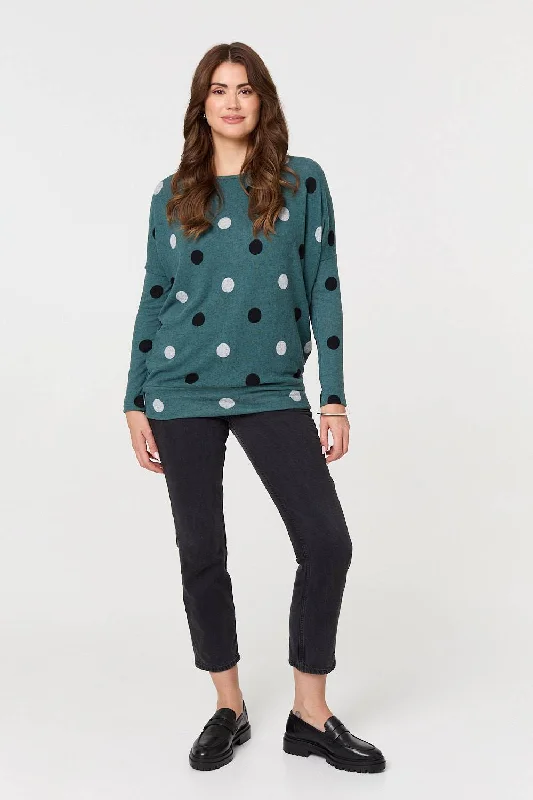 Polka Dot Print Relaxed SweatshirtPatchwork Sweatshirts