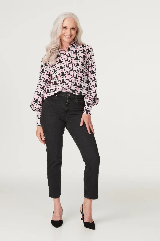 Geo Print Puff Sleeve ShirtSheer Shirts