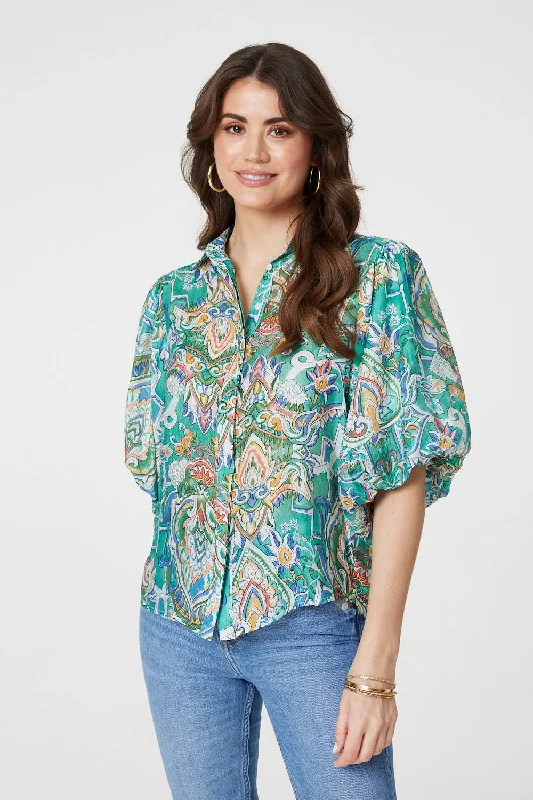 Printed Puff 1/2 Sleeve ShirtLace-Up Shirts