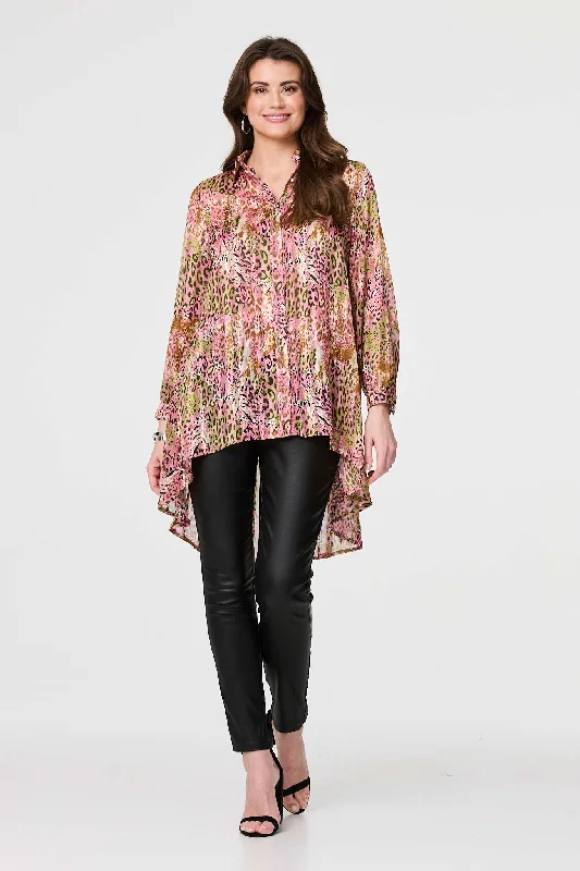 Animal Print High Low Semi Sheer ShirtCotton Shirts