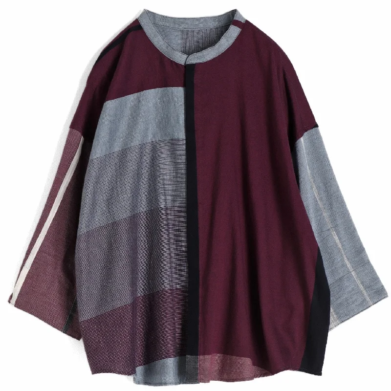 Tamaki Niime Mandarin Collared Shirt - Burgundy DelightRunning Shirts