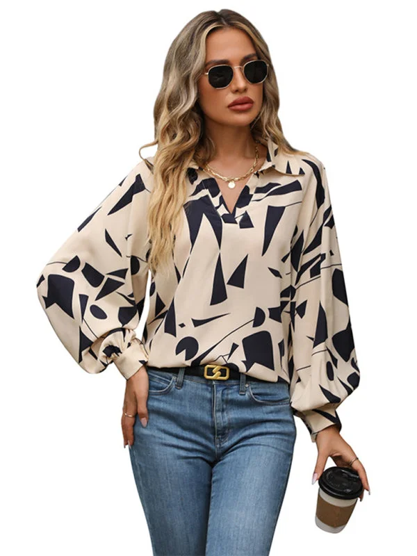 women's autumn winter long sleeve printed shirtBeaded Shirts