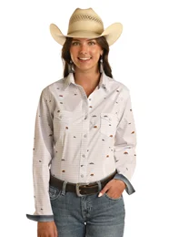 Women's Sky Blue Long Sleeve Snap ShirtPolka Dot Shirts