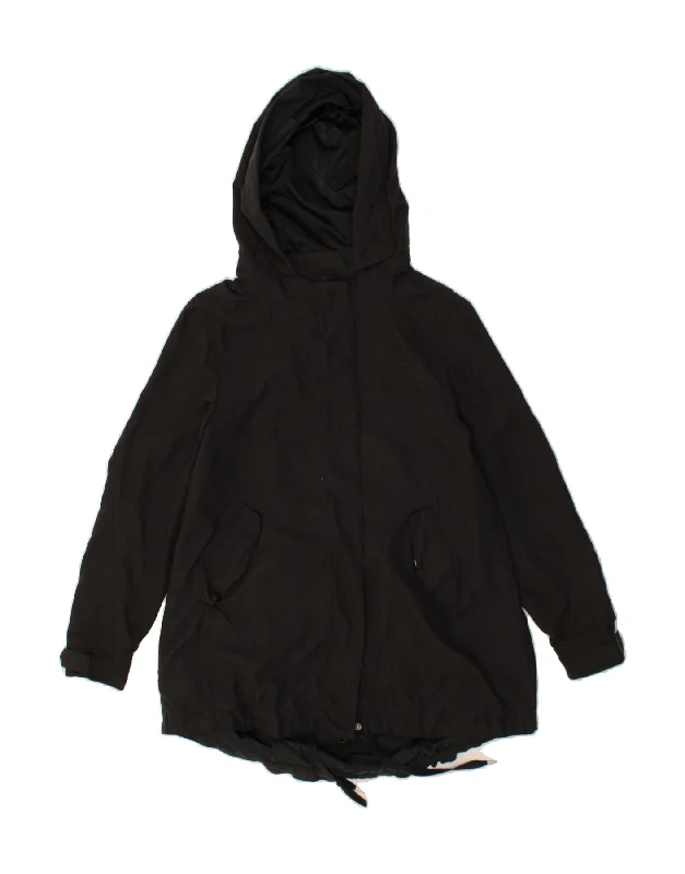 ADIDAS Womens Loose Fit Hooded Raincoat UK 10 Small Black PolyesterTasseled Jackets